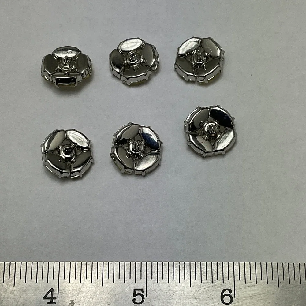 6pc Rhinestone Buttons J Crew OS Champagne Vintage Cluster‎ Round Silver Tone